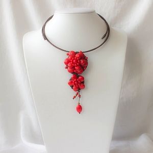 Red Coral Flower Choker Necklace For Women